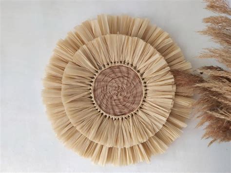 Melange Wicker Plate Wall Decor With Raffia Round Wicker Plate Boho