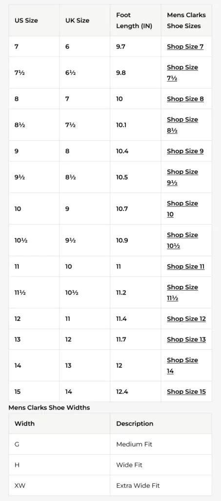 Clarks Size Chart Clarks Size Calculator