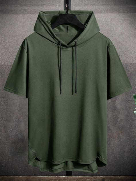 Manfinity Hypemode Men Drawstring Hooded High Low Hem Tee Short