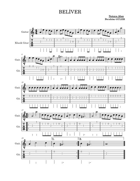 Belİever Imagine Dragons Belİver Kolay Easy Version Sheet Music For