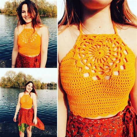 El Mandala Top Crochet Crop Top Halterneck Top Para La Parte Etsy