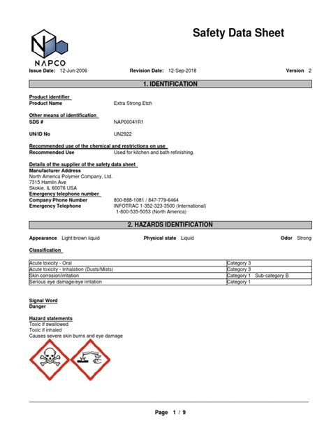 Sds Extra Strong Etch Pdf Toxicity Personal Protective Equipment