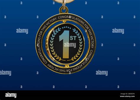 Text Of 1st Position Winner Badge On Blue Background With Copy Space