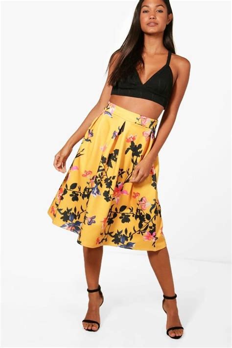 Valentina Floral Full Box Pleat Midi Skirt Boohoo Pleated Midi