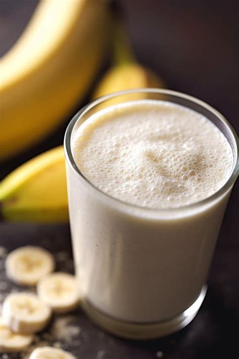 Close Up Of Frothy Banana Protein Powder Shake Generative Ai