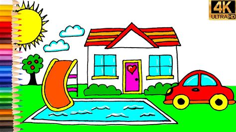 Aprender A Dibujar Casa Con Piscina Facil Como Dibujar Una Villa