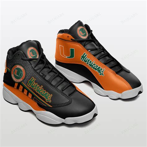 NCAA Miami Hurricanes Black Orange AJ 13 Shoes - Meteew