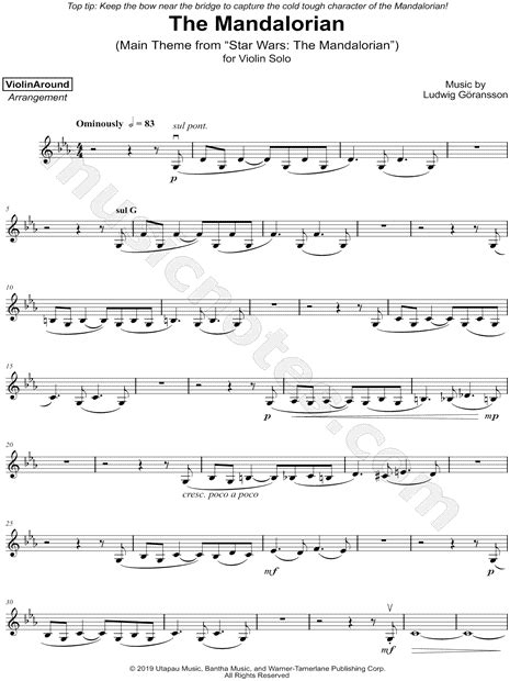 The Mandalorian Robert Longfield) Violin Sheet Music Ludwig Goransson ...