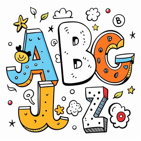 Letras De Dibujos Animados De Colores A B G J Y Z Con Un Fondo Blanco Y Varios Elementos