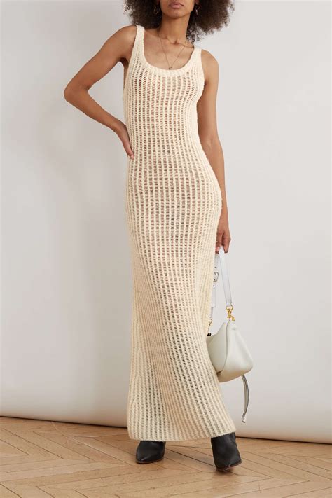 White Open Knit Ribbed Wool Silk And Cashmere Blend Maxi Dress ChloÉ