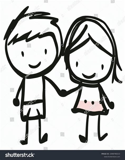 Cute Couple Holdings Hands Stick Figures Stock Illustration 2306790213