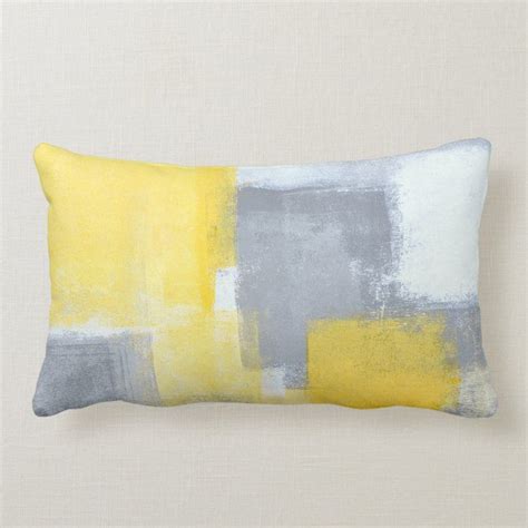 Steady Grey And Yellow Abstract Art Lumbar Pillow Zazzle Yellow Decorative Pillows