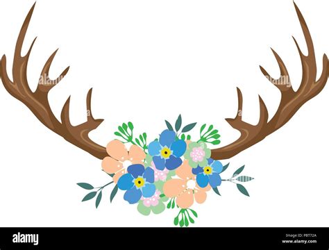 Vector Illustration Of Deer Antlers Decorated With Flowers Stock Vector Image And Art Alamy