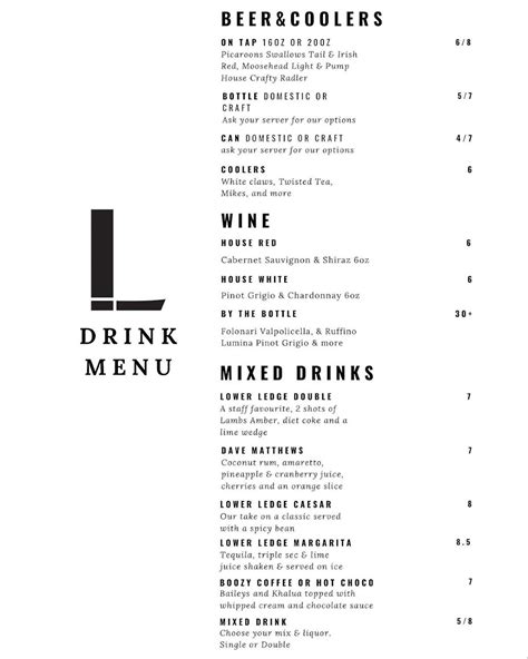 Menu at The Lower Ledge Gastropub, Doaktown, 30 ledges inn lane