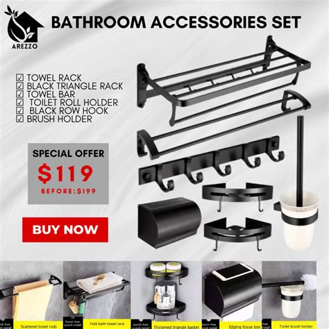 Sg Stocks Black Bathroom Accessories Premium Thicker Matt Black