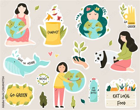 Download Set of colorful stickers with eco friendly slogans and ...