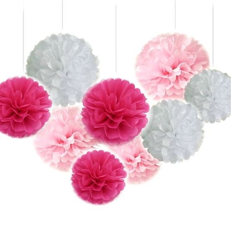 Fascola 18pcs Tissue Hanging Paper Pom Poms Flower Ball Party Outdoor Decoration Tissue Paper