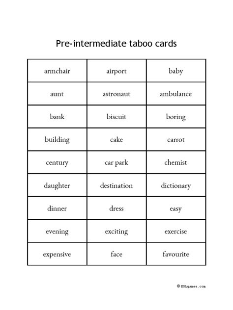 Pre Intermediate Taboo Cards 1 Pdf