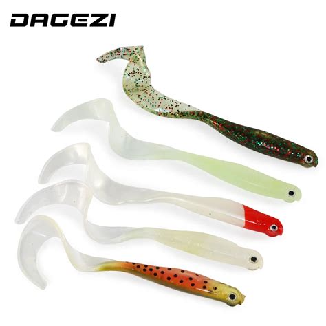 DAGEZI 5pcs Lot Long Tail Luminous Soft Fishing Lure Abdomen Open Hook