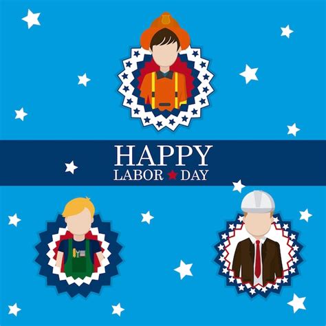 Premium Vector Happy Labor Day Card With Workers Cartoons