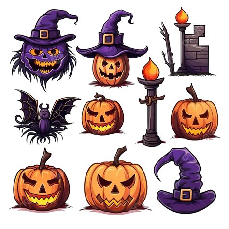 Set Of Halloween Sign Symbol Objects Items And Cartoon Characters