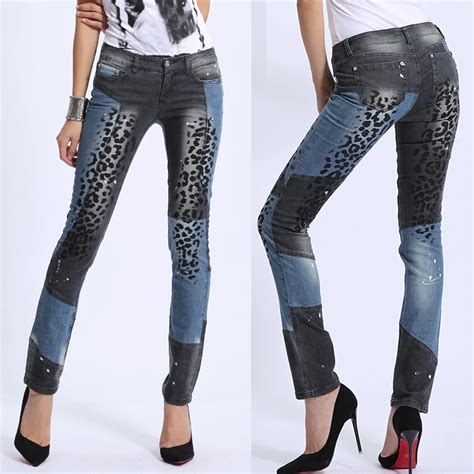 Spring Fall Fashion Women Patchwork Designer Leopard Pattern Skinny