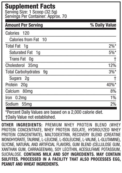 Muscletech Whey protein Vanilla Nutritional Profile | FitNish.com