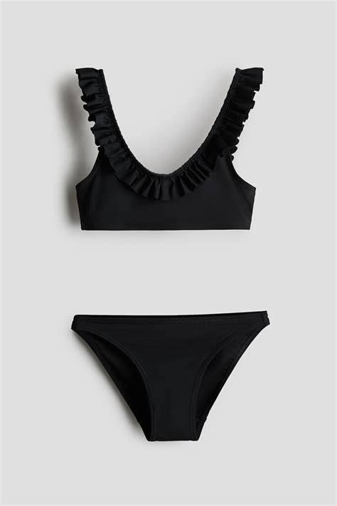 Бански костюм от две части с волан - Черен - ДЕЦА | H&M BG