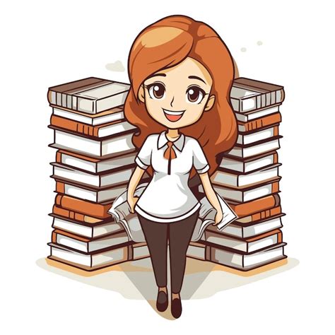 Ilustración vectorial de una niña bonita sentada en una pila de libros