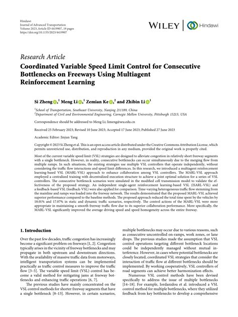 Pdf Coordinated Variable Speed Limit Control For Consecutive