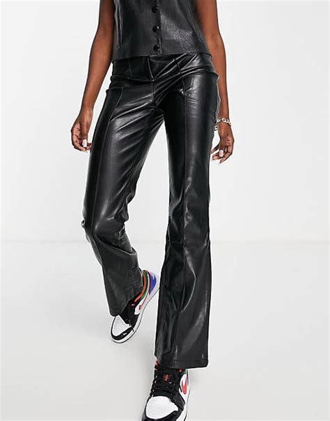 Asos Design Leather Look Kick Flare In Black Asos