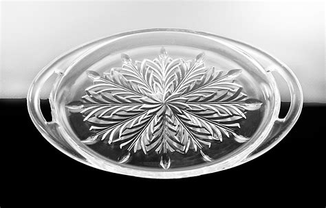 Handled Tray Jeannette Glass Feather Clear Glass 10 Inch