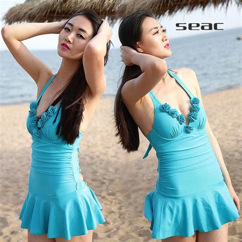 Women Swimsuit Skirted One Piece Swimsuit Solid Color Swimwear Skirt