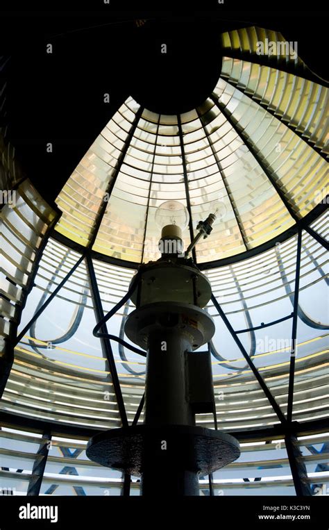 A close up photograph taken inside Happisburgh Lighthouse of the light itself Stock Photo - Alamy