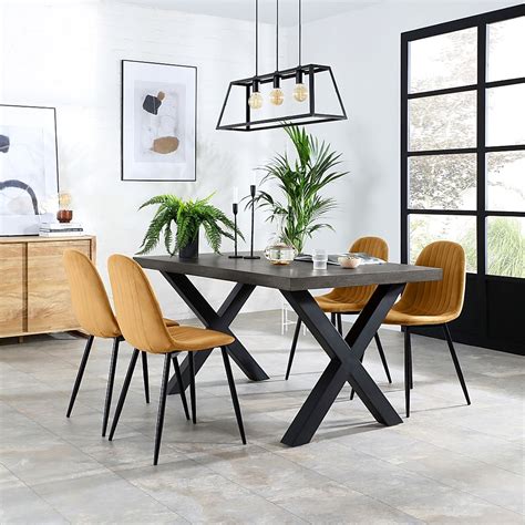 Franklin Industrial Dining Table 6 Brooklyn Chairs Grey Oak Veneer