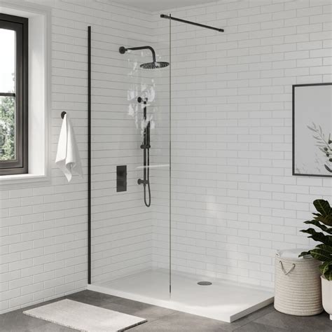 Scudo S8 Black 8mm Shower Glass Panel For Wet Rooms And Walk In Showers