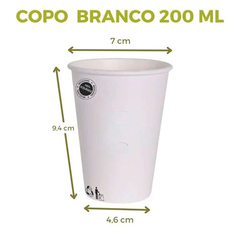 Copo Branco de Papel Biodegradável 200ml 1000 und Copo