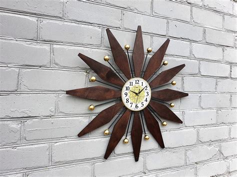 Starburst Clock Large Wall Clock Sunburst Wall Art Wooden Etsy