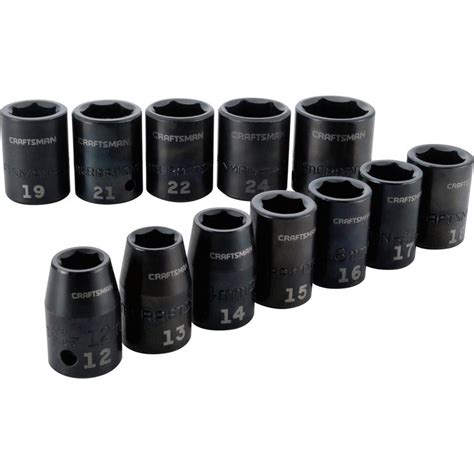 Craftsman 12 Piece 12 In Drive Shallow 6 Point Metric Impact Socket Set At