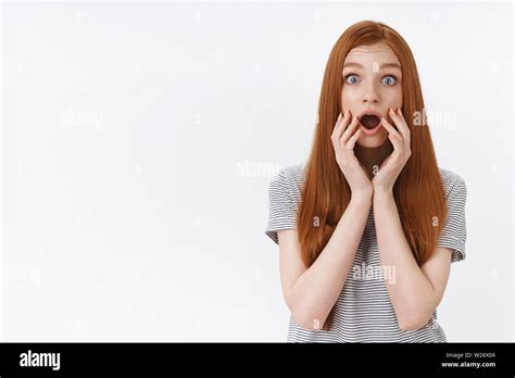 Shocked Amused Speechless Ginger Girl Popping Blue Eyes Drop Jaw