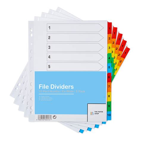 Buy 5 Pack A4 File Dividers Extra Wide Numbered 1 10 A4 Extra Wide