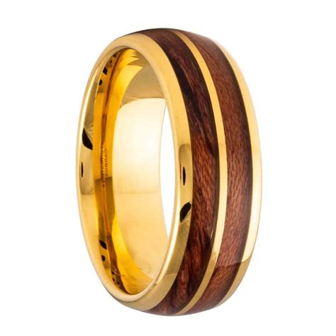 Dual Koa Wood Inlays Gold Tungsten Mens Wedding Band Vansweden Jewelers