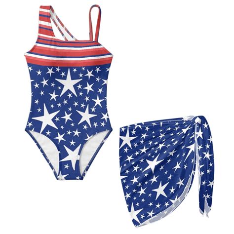 Xoenoiee Star American Flag Pattern Girls Swimsuits 4th of July One