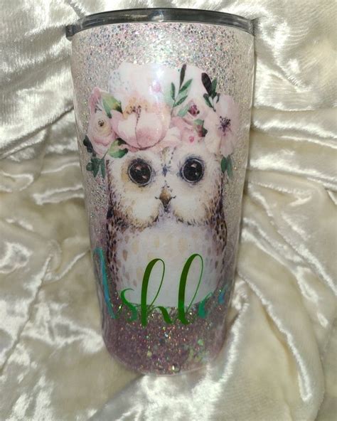 Owl Custom Glitter Tumbler Custom Tumblers Custom Glitter Custom Creations