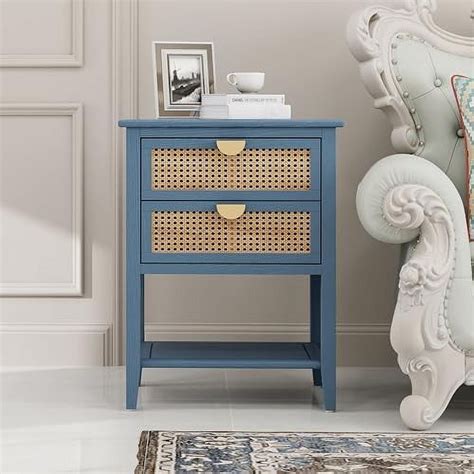 Hbboomlife Nightstands With Drawers Rattan Night Stand Bedside Table