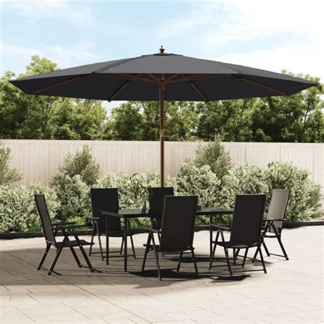 Atyhao Parasol de jardin avec mât en bois noir 400x273 cm 98666