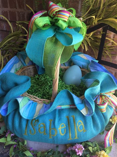 Adorable Turquoise Burlap Easter Basket Handmade And Custom Designed By