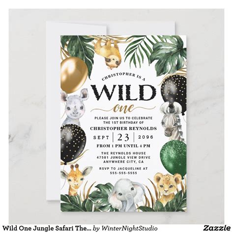 Wild One Jungle Safari Themed 1st Birthday Party Invitation Jungle