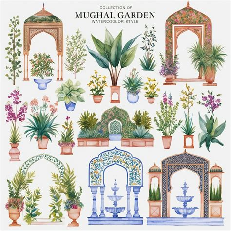 Mughal Garden Elements Collection Of Mughal Garden Including Plants And