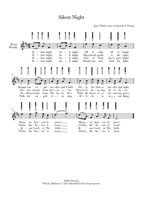 Silent Night Sheet Music For Tin Whistle